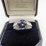 Sterling Silver Blue & White Zircon Ring New with Gift Pouch. A gorgeous sterling silver ring set