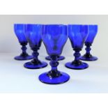 Vintage Set of 6 Cobalt Blue Sherry/Liqueur Glasses. A beautiful set of six cobalt blue wine glasses