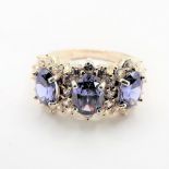 Sterling Silver Tanzanite Cluster Ring New with Gift Box. Beautiful sterling silver ring set with