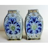 Antique Art Nouveau Royal Doulton Lambeth Vases. A pair of early 19th Century sqaure shaped vases by