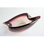 Vintage Murano Art Glass Dish. A superb Murano dish of organic form in deep red with white swirl.