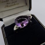 Sterling Silver 5ct Amethyst Ring. A Fabulous sterling silver modernist statement ring set with a