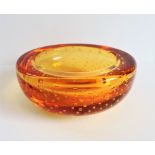 Vintage Whitefriars Amber Bubble Glass Dish. A fine quality Whitefriars controlled bubble glass dish