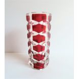 Vintage Art Glass Vase. A red and clear art glass vase measuring 17x7cm. Condition: Excellent no