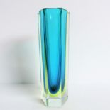 Alessandro Mandruzzato Hexagonal Murano Sommerso Glass Vase. Circa 1960s super Murano hexagonal