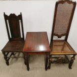 A lovely 18th century style cane seated and backed hall chair with a mahogany side table together