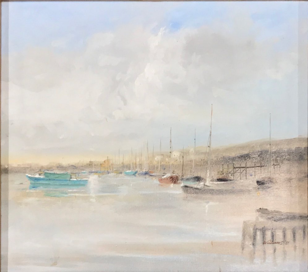 R.L. Williams: A framed oil on canvas 'on the River Crouch', frame size 53 x 48cm, together with a - Bild 2 aus 3