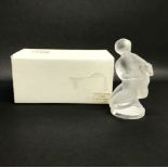 A boxed Lalique crystal figure of a young woman with a goat, H. 11.5cm