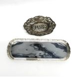 A hallmarked silver pen tray, L. 21cm, together with a Continental white metal pierced dish.