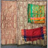 Two vintage pashminas and two silk scarves.