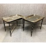 A pair of papier mache and wood Regency style chinoiserie tables, 66 x 47 x 51cm.