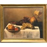 A gilt framed oil finished print depicting a still life, frame size 60 x 48cm.