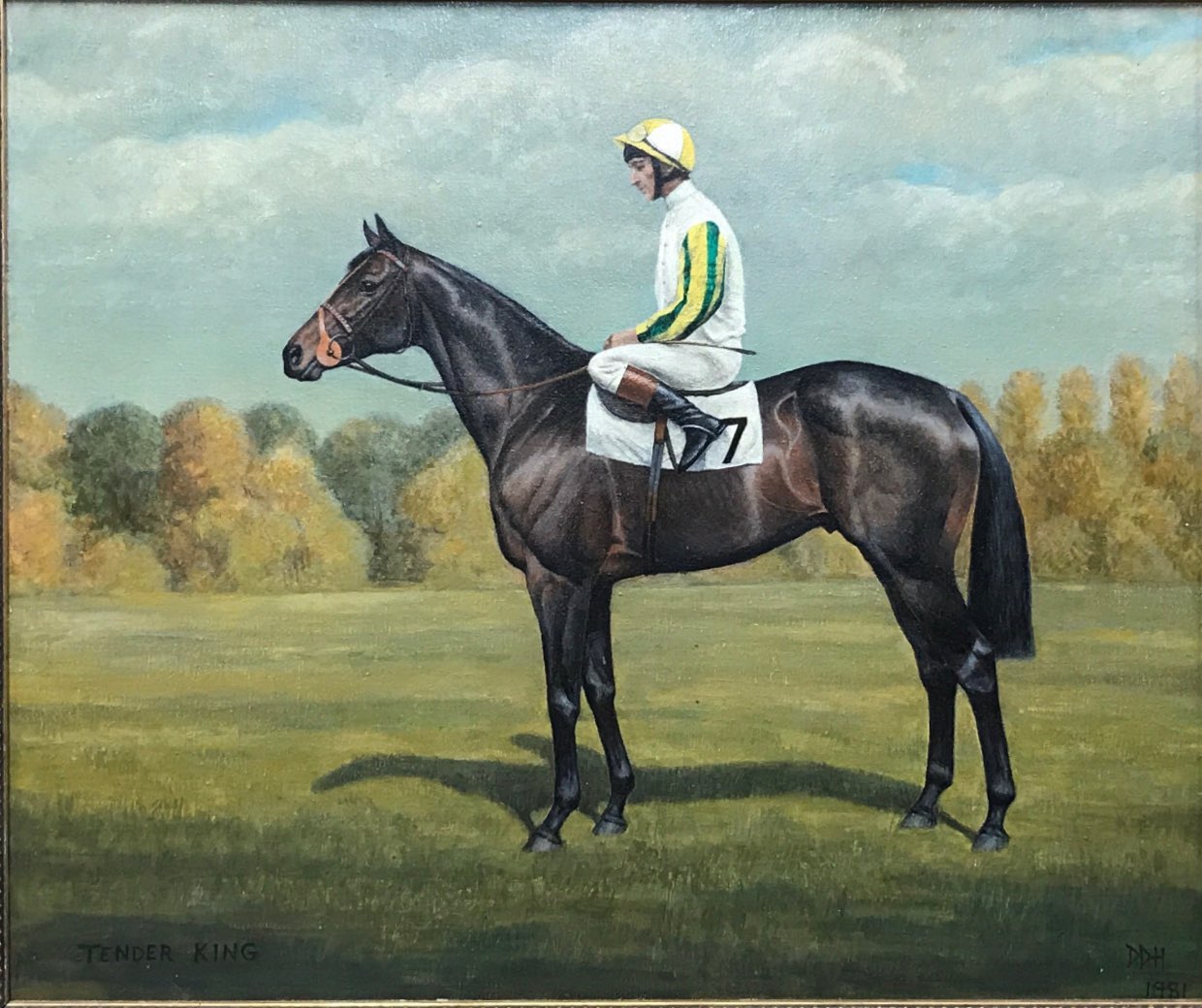 A framed oil on canvas depicting 'Tender King' the winner of the 1981 Windsor Castle Stakes, - Image 2 of 4