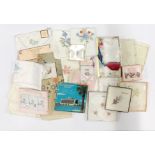 A collection of vintage handkerchiefs and embroidered napkins etc.