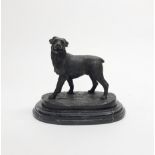 A cast bronze figure of a dog on marble base after Fratin, H. 16cm.