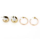 Two pairs of hallmarked 9ct yellow gold hoop earrings, largest L. 2.1cm.