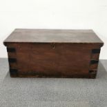 A stained pine blanket box/ trunk, 89 x 35 x 47cm.