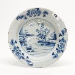 An 18th century hand painted English Delft Pottery plate with Chinese style design, Dia. 26.5cm.