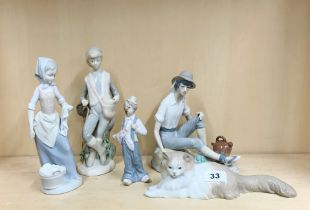 A group of Nao and other similar porcelain figurines, tallest H. 25cm.