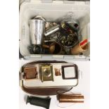 A box of mixed metalware etc.