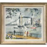 Friedrich Feigl (b. Prague 1885- 1965): A large framed oil on board 'Westminster Bridge', frame size