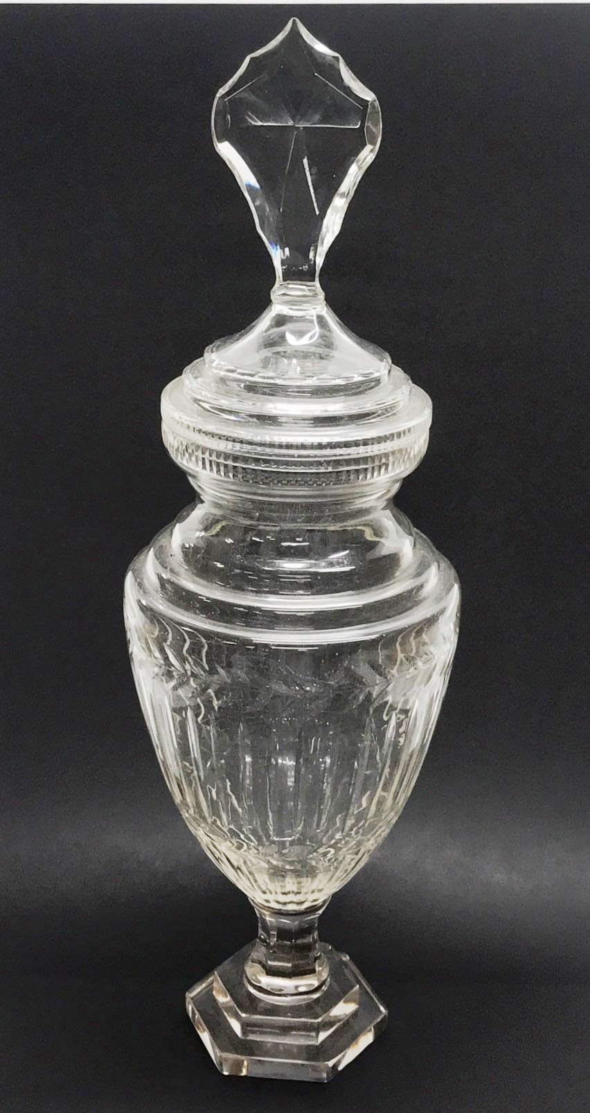 A cut glass jar and lid, H. 51cm.