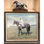 A hallmarked silver model of a racehorse, presented to 'Godstone' at Goodwood 1983, mounted on a