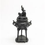 An Oriental style bronzed cast spelter censer, H. 23cm.