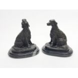 A pair of bronze figures of dogs on marble bases, H. 19cm.