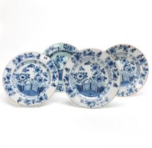 A group of four 18th century English hand painted Delft Pottery plates in Chinese design, Dia. 23cm,