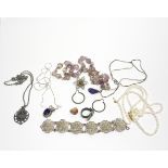 A bag of mixed silver, pearl and other jewellery.