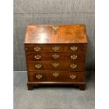 A four drawer mahogany Georgian bureau, W. 91.5cm. H. 105cm.