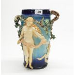 A 19th century Majolica vase with naturalistic handles and relief figures, understood to be