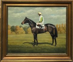 A framed oil on canvas depicting 'Tender King' the winner of the 1981 Windsor Castle Stakes,