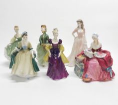 A group of five Royal Doulton lady figurines and one Coalport ('Loretta' figure A/F).