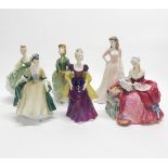 A group of five Royal Doulton lady figurines and one Coalport ('Loretta' figure A/F).