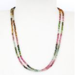 A 925 silver two stranded necklace set with rough cut tourmalines, L. 42cm.