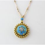 A 19th century 14ct yellow gold and enamel pendant set with rose cut diamonds in a star shape,