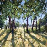 Kim Eshelman, "Dappled", pastel on archival paper, 30 x 30cm, c. 2022. Long shadows inspired by an