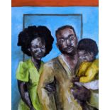 Leah Adamson, "Family of Three", oil on canvas, 41 x 58cm, c. 2021. Family of three is a piece