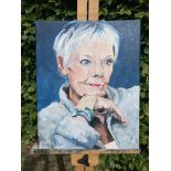 Lucie Wake, "Judy Dench", oil on canvas, 40 x 50cm, c. 2020. My all time favourite York woman,