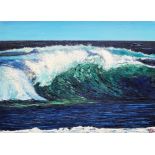 Elena Petrova, "Emerald wave No 11", oil on canvas, palette knife, 35 x 23cm, c. 2022. This