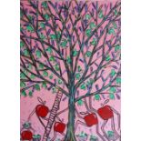 Chinwe Russell, "Revenge of the apples at cusworth hall - pink", acrylic on canvas, 91 x 121cm, c.