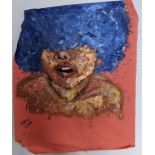 Leah Adamson, "Blue Fro", acrylic on fabric, 41 x 58cm, c. 2018. Blue fro is a piece created out