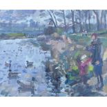 Andrew Farmer, "Feeding the ducks", oil on panel, 25 x 30cm, c. 2019. Painted en plein air at my