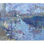 Andrew Farmer, "View over pond, Autumn", oil on panel, 35 x 40cm, c. 2021. As a painter I’ve