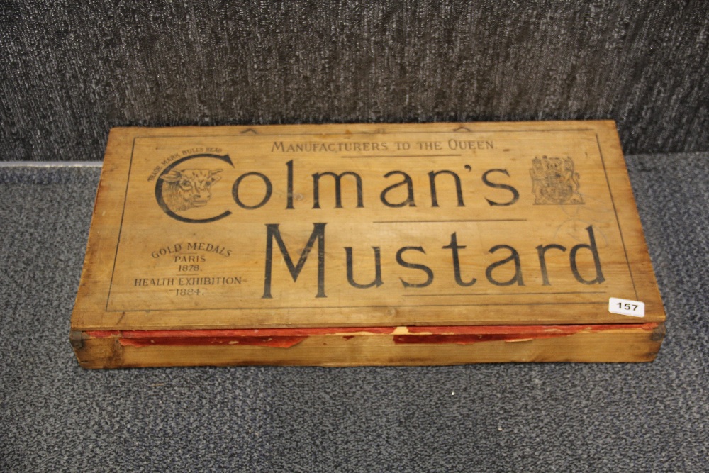 A 19th century Coleman's mustard wooden advertising box, 67 x 32 x 8cm.