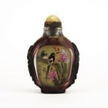 An interesting Chinese inside painted Peking carved cameo glass snuff bottle, H. 8cm. Jean Rich