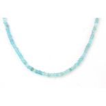 A 925 silver necklace set with rough cut aquamarine, L. 46cm.