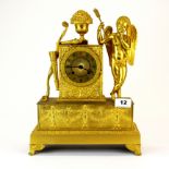 A 19th century French gilt brass cherub mantel clock, H. 34cm.